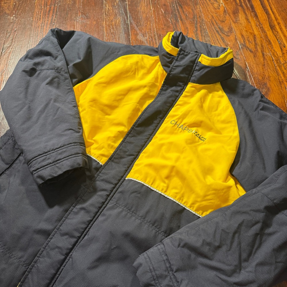 Vintage 90s Chaps Ralph Lauren Jacket Mens M Navy Yellow Colorblock Puffer